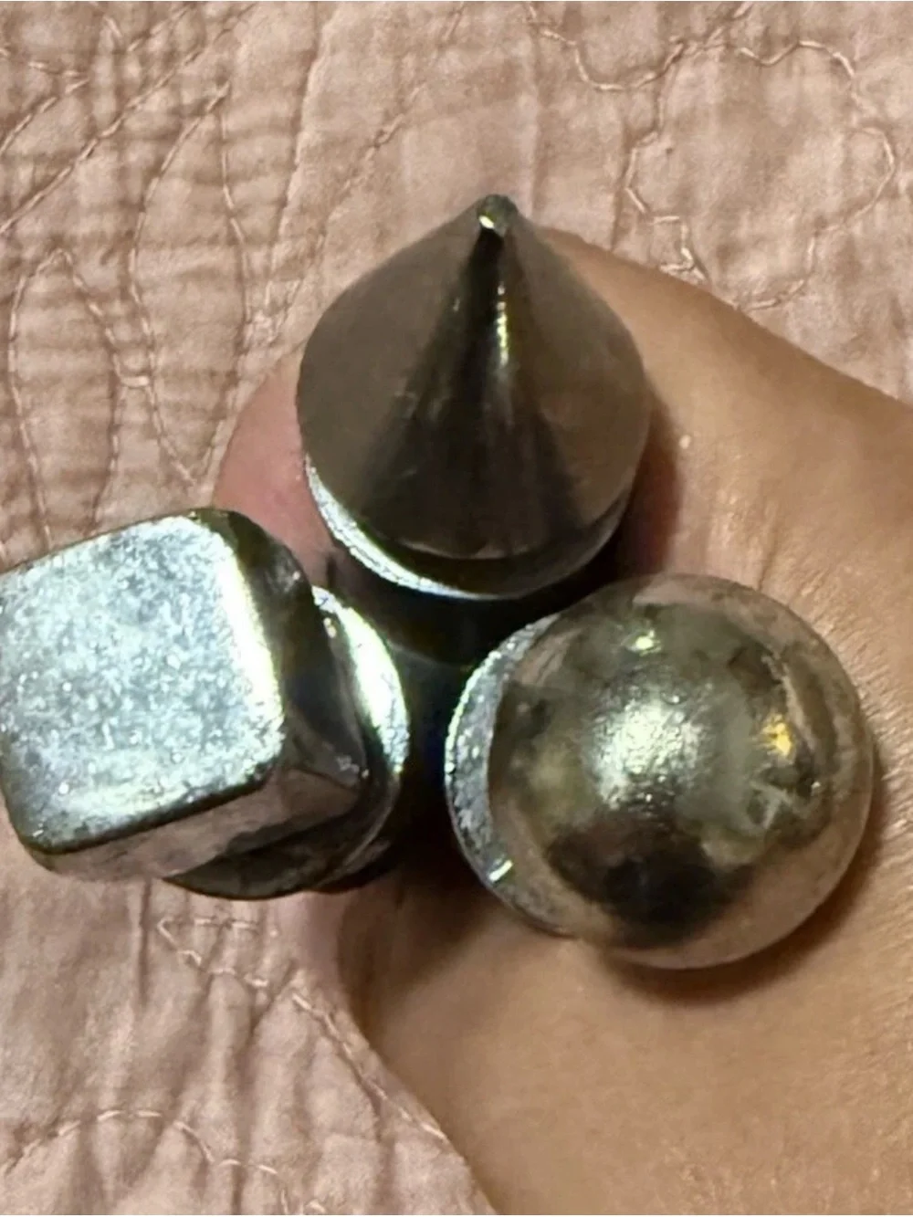 3 Vintage Bottle Stoppers 1980s Italy Geometric Conical Metal